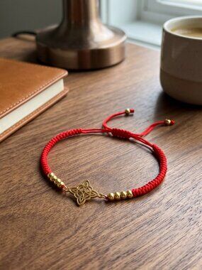 Witch Knot Red String Bracelet Gold Celtic Charm Adjustable Braided